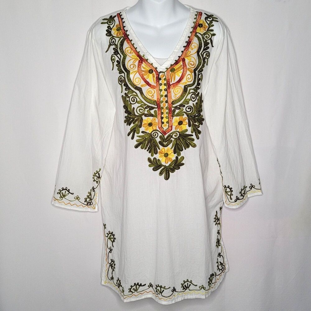 Sunflower Boho Embroidered Floral Tunic Top XL NWT